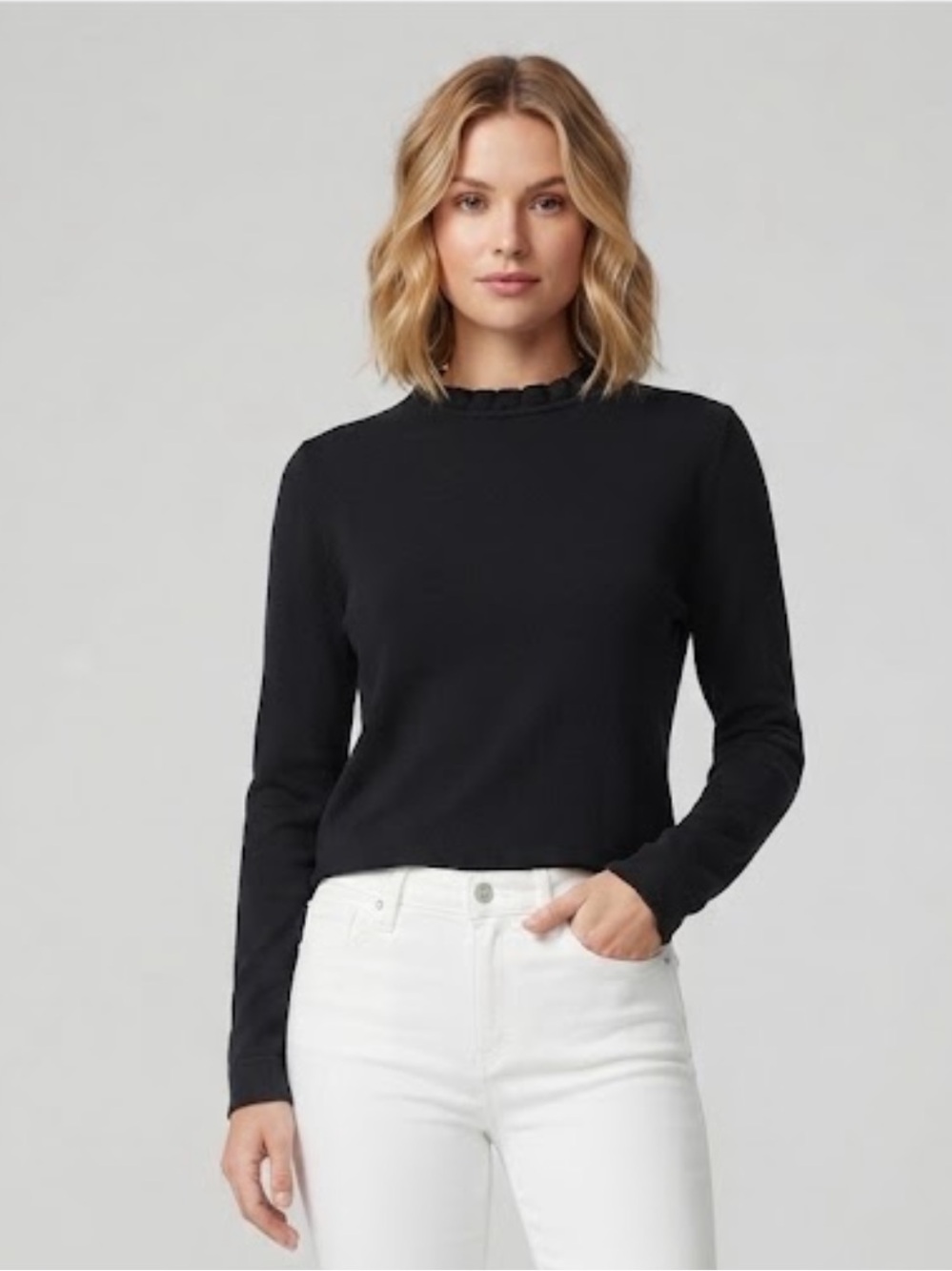 J. Crew Black Ruffle Crewneck Sweater